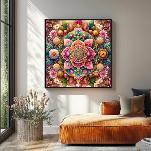 EIBEILI Diamond Art Kits for Adults Mandala Flower Diamond Painting Kits | Round Drill Mandala Diamond Painting for Adults DIY Rhinestone 5D Diamond dots(Gemstone Craft)Home Wall Art Gift 12x16IN - color: DP03797