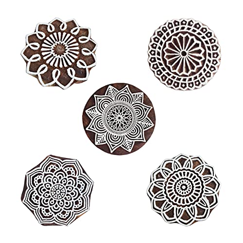 Royal Kraft Mandala Wooden Printing Stamps (Set of 5) - DIY Henna Fabric Textile Paper Clay Pottery Blocks Htag2231 - color: Htag2231