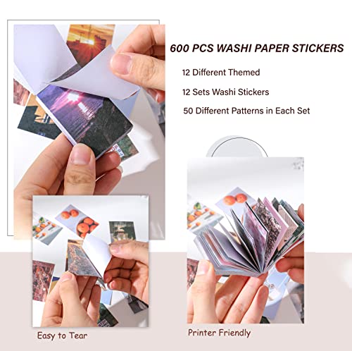 12 Sets 600 Sheets Washi Stickers for Journaling, Daily Quote Flower Nature Travel Stickers Vintage Aesthetic Scrapbook Sticker Set for Bullet Journal Art Diary Card Craft Gifts Planner Notebook - style: Shabby Chic