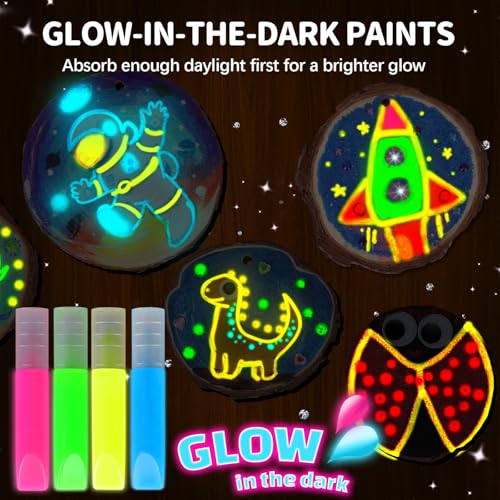 EPUMP Wood Painting Kit for Girls 8-12: Glow in The Dark Wood Arts and Crafts Supplies Kit for Kids 6-8 - Creative Paint Drawing Toys Easter Gifts for 6 7 8 9 10 11 12 Year Old - color: Wooden Painting Kit - HighEnd