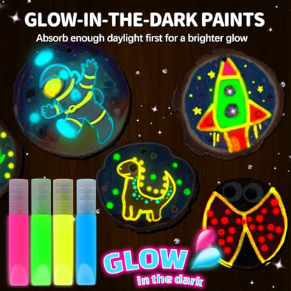 EPUMP Wood Painting Kit for Girls 8-12: Glow in The Dark Wood Arts and Crafts Supplies Kit for Kids 6-8 - Creative Paint Drawing Toys Easter Gifts for 6 7 8 9 10 11 12 Year Old - color: Wooden Painting Kit - HighEnd
