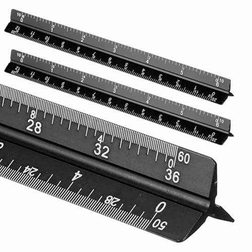 HARFINGTON 2 Pcs Architectural Scale Ruler, 7 Inch Standard Aluminum Alloy Architect Triangular Large Scale Laser-Etched Blueprint Drafting Ruler for Architects Engineers, Black - color: Black, size: 7 Inch
