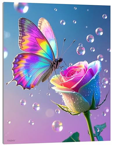 TINDAY Rose Paint by Numbers Kit for Adults Paint by Number for Adults Beginner Butterfly Painting by Number for Adult on Canvas Acrylic Painting Wall Decor 16x20 in - color: Rose