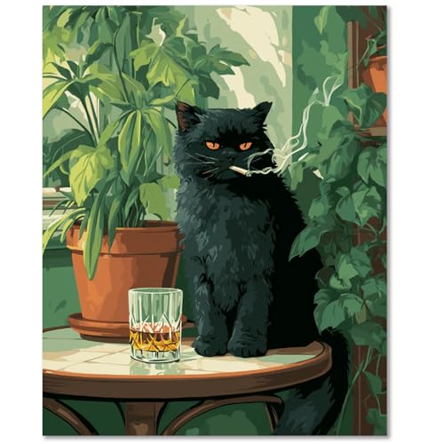 Cat Paint by Numbers Kit for Adults, Paint by Number for Adults 16x20 Inch - color: Smoking Cat (16x20 in)
