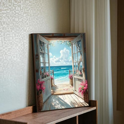 DIY Scenery Paint by Numbers Kit for Adults with Framed Canvas,Landscape Beach Digital Oil Painting Kit for Beginners,Acrylic Paint by Number Kits with Wooden Easel for Holiday Gifts 12X16 Inch. - color: DKMT0277