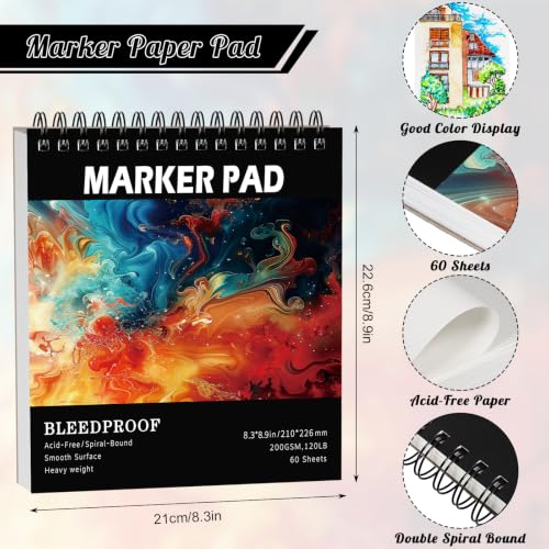120lb/200gsm Marker Paper Pad 8.3 × 8.9 in, 60 Sheets, Spiral Bound - size: 8.3×8.9 Inch (60 Sheets )