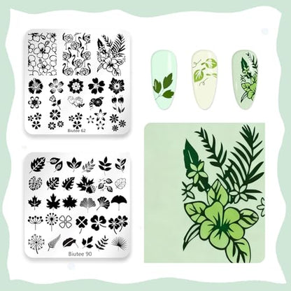 Biutee Nail Stamp Plates 16PCS Nail Stamping Kit 8 Nail Stamping Gel Polish | 1 Nail Art Stamper Scraper & Storage Bag, Nail Stamp Kit Flower Butterfly Animal Design for Beginners & Nail Lovers - color: 27pcs set