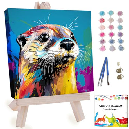Artunion Framed Paint by Numbers Kit for Adults Beginners & Kids Ages 8-12,Colorful Otter Paint by Number with Frame,Animal Watercolor Paint by Numbers Kit on Canvas 10 * 10 Inch Without Easel - color: ZXT-390-F