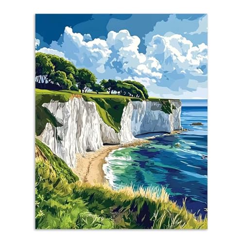 Alptiny Coastal Landscape Paint by Numbers Kit for Adults Beginner, Cliffside Beach Paint by Number Kits, DIY Seaside Oil Painting Kit for Relaxation & Home Decor, 16x20 Inch - color: Cliffside Beach