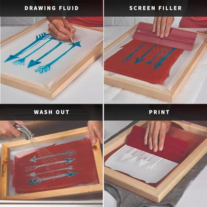 Speedball Intermediate Screen Printing Kit - Make Your Own Custom T-Shirt Prints - 2 Fabric Inks, Silk Screen Frame, Drawing Fluid, Squeegee, Instructions - Made in USA