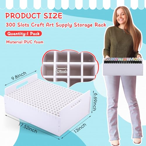 Marker Organizer 300 Slots Marker Storage Holder for Colored Pens Pencils Art Brushes Desktop Storage Rack with Divider Adjustable Pencil Holder for Desk Organizer - size: 17.52 inches, style: 300 Slots Style