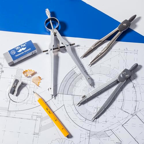 Mr. Pen- Geometry Set, 15 Piece Set with 6 Inch Swing Arm Protractor - color: Classic Slate