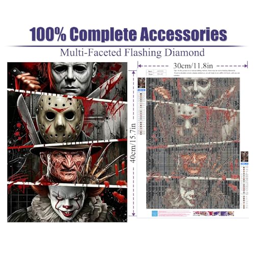 LWZAYS 5D Halloween Diamond Art Kits for Adults, Horror Diamond Painting Kits for Adults Beginners, Full Round Drill Diamond Dot Gem Art Kit Wall Home Decor 12x16 inch - color: JX0455-US