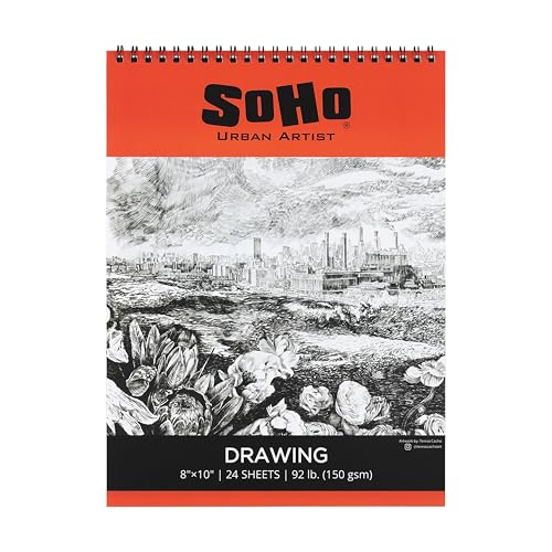 SoHo Urban Artist Softcover Drawing Pad - 8"x10" - 92 lbs/150gsm, Mixed Media, 24 Dual-Sided Sheets, Acid-Free, Wire-Bound, Micro-Perforated, Repeated Erasing & Reworking - size: 8"x10"