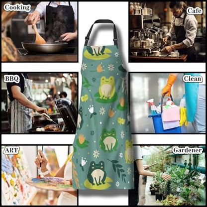 Cute Frogs Cooking Apron for Women & Men - Waterproof, 27' W x 31' H, Kitchen, Restaurant, BBQ, Painting, Crafting, Gardening - color: Cute Frogs