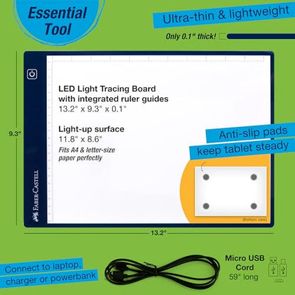 Faber-Castell LED Light Tracing Board: Adjustable Light Up Drawing Board, LED Drawing Pad, Tracing Light Box, Back to School Art Supplies for Artists, Hobbyists & Adults