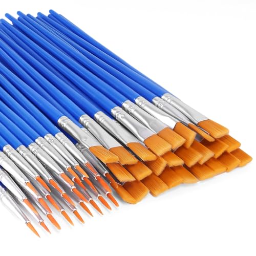 Paint Brush Bulk, 50 Pcs Small Brushes for Acrylic Painting, Craft Paint Brushes Set for Kids Watercolor Face Canvas Detail Painting (Flat & Round) - color: Flat and Round