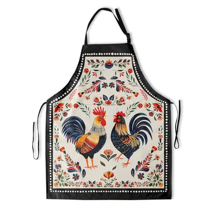 Funny Apron Polyester Grooming Aprons with Pocket for Cooking Kitchen Grilling Adults - color: Retro Chicken Multi