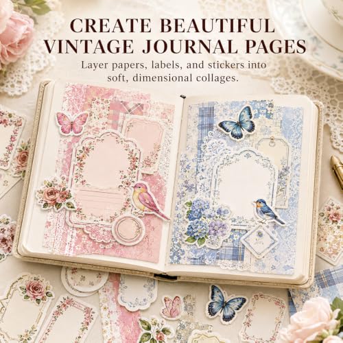 400-Piece Vintage Floral Scrapbook Kit, Paper & Stickers, 4 Color Themes | 400 coordinated vintage papers and stickers in 4 floral color themes for junk journals, scrapbooks, collage, and cards - color: muticolor