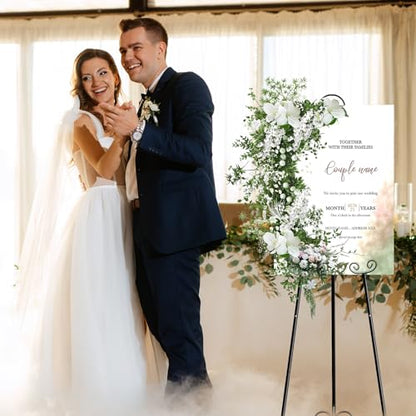 2 Pack 46'' Metal Round Tube Scroll Display Easel, Classic Black Decorative Large Adjustable Floor Standing Easel with Chain Support, Perfect for Showcasing Pictures, Artwork, Wedding Sign Etc
