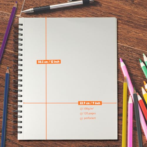 joibabe Spiral Bound Mixed Media Sketchbook, 160 GSM Heavyweight Acid Free Paper, 60 Sheets, 9x12 Inch Art Notebook for Drawing, Watercolor, Acrylic, Sketching, 2 Pack - size: 9" x 12"