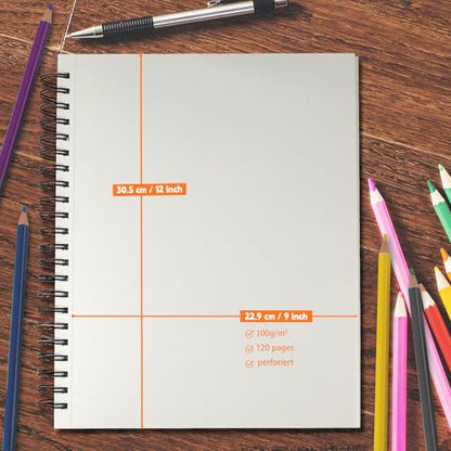 joibabe Spiral Bound Mixed Media Sketchbook, 160 GSM Heavyweight Acid Free Paper, 60 Sheets, 9x12 Inch Art Notebook for Drawing, Watercolor, Acrylic, Sketching, 2 Pack - size: 9" x 12"
