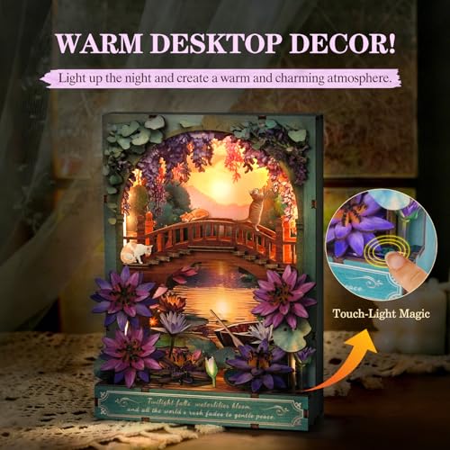 3D Puzzles for Adults Water Lilies Wooden Bloom Craft with LED Light - color: Twilight Water Lilies