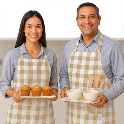 Native Fab Kitchen Apron 2 Pack - 100% Cotton Adjustable, Durable Apron with Pockets, Perfect for Cooking, Baking, Grilling - color: Buffalo, Beige