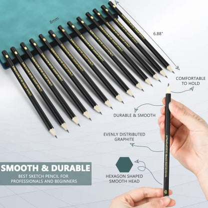 Luwans Drawing Pencils Set of 14 (B - 12B) Sketch Pencils for Drawing - Art Pencils for Shading, Sketching & Doodling | Professional Graphite Pencil for Artists & Beginners