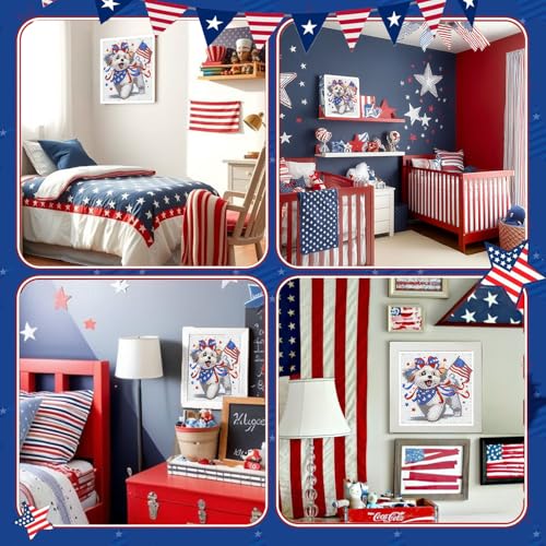 Gemozaic 4th of July Patriotic Dog Diamond Art Kit for Kids 8-12 with Frame, Cute Independence Day Puppy Diamond Art Painting, DIY Animal with American Flag Arts and Crafts Kit, 7 x 7 Inch - color: CC1076
