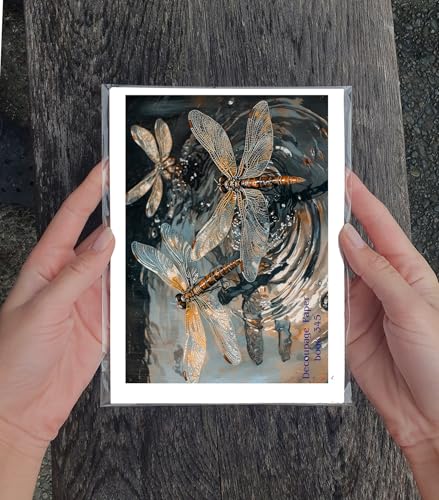 Decoupage Paper Pack (35 Sheets 6"x8") Dragonfly Jewel Garden ~ Stylized Dragonflies with Iridescent Wings in Jewel-Toned Fantasy Gardens, Illustrated in Stained Glass and Soft-Focus Surreal Style - color: Three