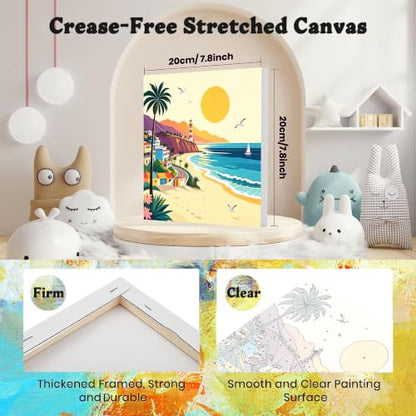 4 Pack Scenery Paint by Numbers for Adults with Frame Canvas - Wooden Easel - color: BKH2816+BKH2817+BKH2818+BKH2819