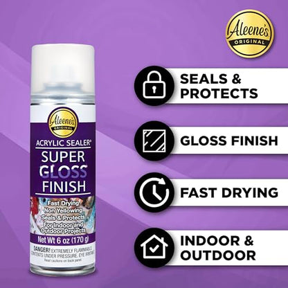 Aleene's Spray Acrylic Sealer, Super Gloss Clear Finish for DIY Crafts & Art Projects, Non-Yellowing, Fast Dry Time Super Glossy Finish 6 oz. - color: Super Gloss