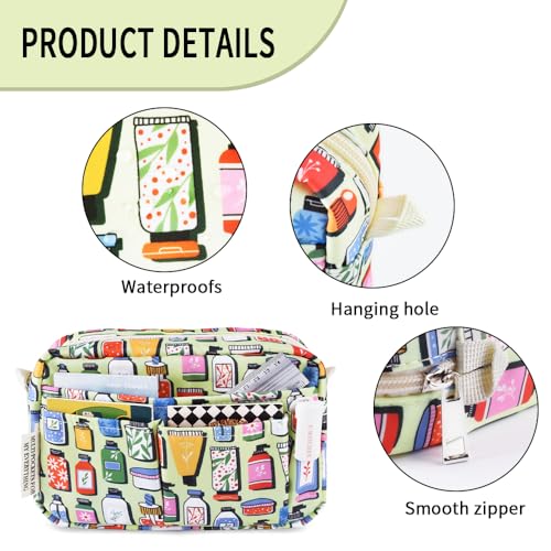 Multiple Pockets Portfolio Organizer with Zipper,Makeup Bag Pencil Pouch | Adult Travel Portable Waterproof Stationery Bag for Journal Tools,Art Supplies,Office Gadgets and Cosmetics.Green Wash