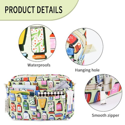 Multiple Pockets Portfolio Organizer with Zipper,Makeup Bag Pencil Pouch | Adult Travel Portable Waterproof Stationery Bag for Journal Tools,Art Supplies,Office Gadgets and Cosmetics.Green Wash