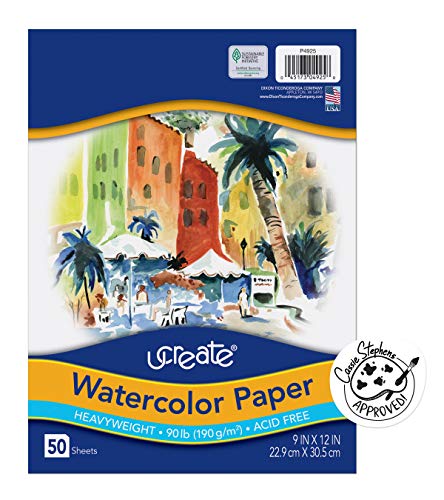 UCreate Watercolor Paper, Stack One Color, Wet Media, Art Paper | White, Package, 90 lb., 9" x 12", 50 Sheets - size: 9" x 12"