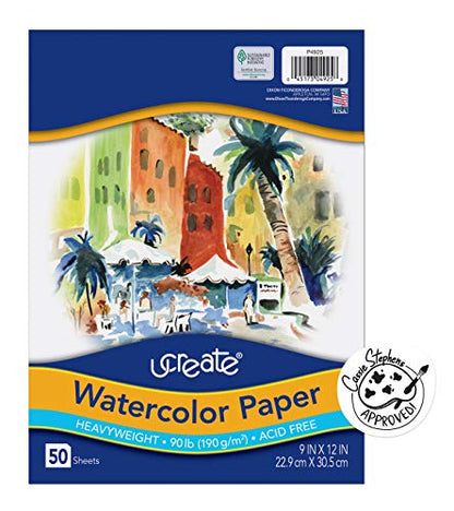 UCreate Watercolor Paper, Stack One Color, Wet Media, Art Paper | White, Package, 90 lb., 9" x 12", 50 Sheets - size: 9" x 12"