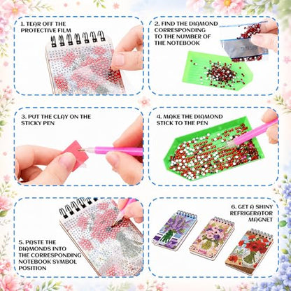Fuyoooo 12 Pcs Fresh Floral Diamond Art Notebook for Adults, 4.72 x 2.83'' | Summer Fresh Floral Diamond Art Kits, Flower DIY Cover Notebook Diamond Painting for Beginner, 5d Journal Notepad Accessories - style: Fresh Floral