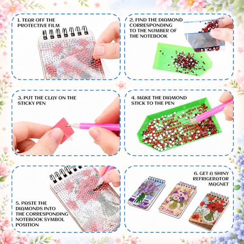 Fuyoooo 12 Pcs Fresh Floral Diamond Art Notebook for Adults, 4.72 x 2.83'' | Summer Fresh Floral Diamond Art Kits, Flower DIY Cover Notebook Diamond Painting for Beginner, 5d Journal Notepad Accessories - style: Fresh Floral