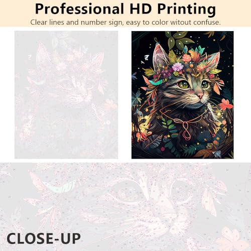 TUMOVO Cute Fluffy Cat with Flowers Paint by Numbers Craft Kit for Adults | Animals Art on 16x20 Inch Unframed Canvas with Acrylic Paints and 3 Brushes Relaxing DIY Craft and Wall Decor - color: Cat