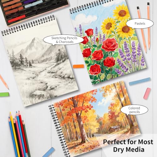 OSIMIG 10 Pack Sketch Books 9" x 12", Top Spiral Bound Sketch Pad Bulk | 300 Sheet Total (68lb/100gsm), Drawing Paper Pad, Sketchbook for Drawing, Art Supplies for Kids & Adults