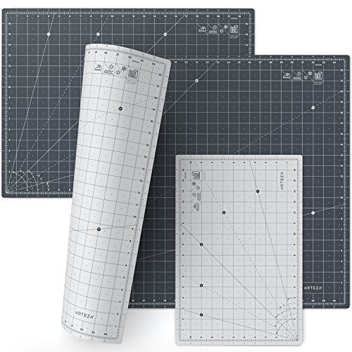 Arteza Self Healing Rotary Cutting Mat, 12"x18" with Grid & Non Slip Surface for Fabric, Paper, Vinyl, Plastic, Eco Friendly, Durable & Flexible, Great for Crafts, Quilting, Sewing, Scrapbooking - size: 12"L x 12"W
