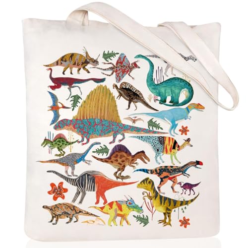 Canvas Aesthetic Tote Bag for Women with Inner Pocket Totes Shoulder Book Bag Shopping Reusable Grocery Bags - color: Dinosaurs Tote Bag_2