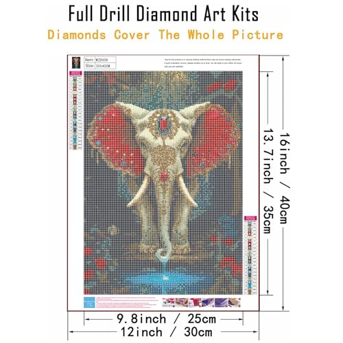 WGSMGL 5D Diamond Art Set, Elephant for Adult Beginners, DIY Full Round Diamond Diamond Painting Set, Diamond Dot Gem Art Crystal Easy Elephant Painting, Home Wall Decoration 12X16 Inch - style: Elephant