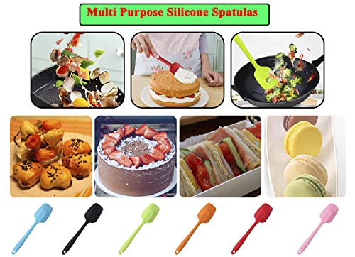 6-Piece Small Silicone Spatula Set, 8.2" Heat Resistant Spoonula | Flexible mini jar scrapers for baking and mixing. Seamless hygienic design. Dishwasher safe. Multi-color set.