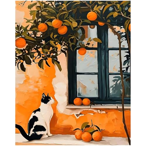 CRZMODE Cat Paint by Numbers Kit for Adults, Orange Paint by Numbers for Adults, Acrylic Painting Crafts for Home Decor Gift (16x20inch) - color: Cat01(16X20")