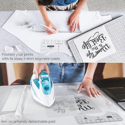 ARTEZA Fold & Stow Multifunctional Cutting Mat Set, 18x24 Inch, Self-Healing, Anti-Slip, with Detachable Ironing Pad, T-Shirt Alignment Rulers, and Tape Measure