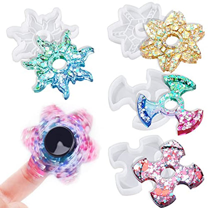 NiArt Fidget Spinner Silicone Resin Mold Kit, 4 Molds, 10 Bearings Set - size: 4 Molds (C) + 10 BLACK Bearings