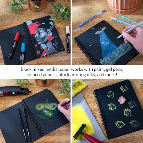 WA Portman Black Paper Notebook A5, 140 GSM (2-Pack) 60 Pages Sketchpad | 2-Pack Dark Paper Sketchbook A5 (6" X 8.25") Black Page Sketchbook, Black Paper Journal 60 Pages (30 Sheets) Watercolor Paper - size: A5 2 Pack