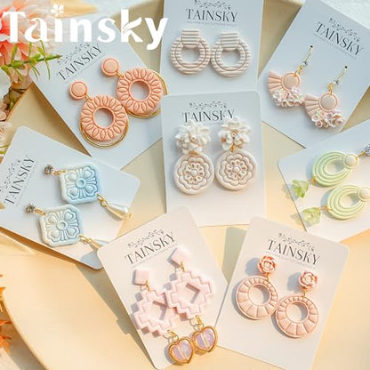 TAINSKY Geometric Clay Cutters, 15 Shapes Polymer Clay Cutters for Earrings Making, Organic Polymer Clay Cutters, Boho Clay Cutters for Polymer Clay Jewelry